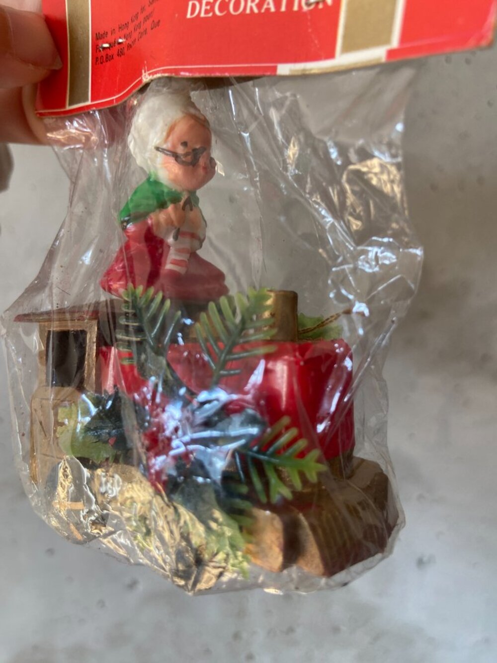 Vintage Christmas Train Ornaments Pair – Snowman & Mrs. Claus – Hong Kong